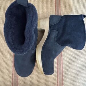 New ⭐️⭐️ Sven Black Ankle clogs Boots kids woman shearling wood 36 dark blue 5.5